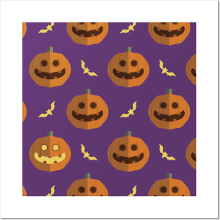 Pumpkin and bat Halloween spooky pattern Posters and Art